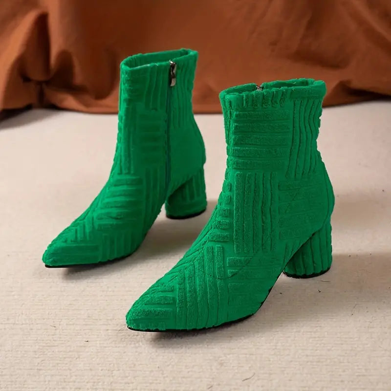 Women's pointed high heel thick heel boots with side zipper