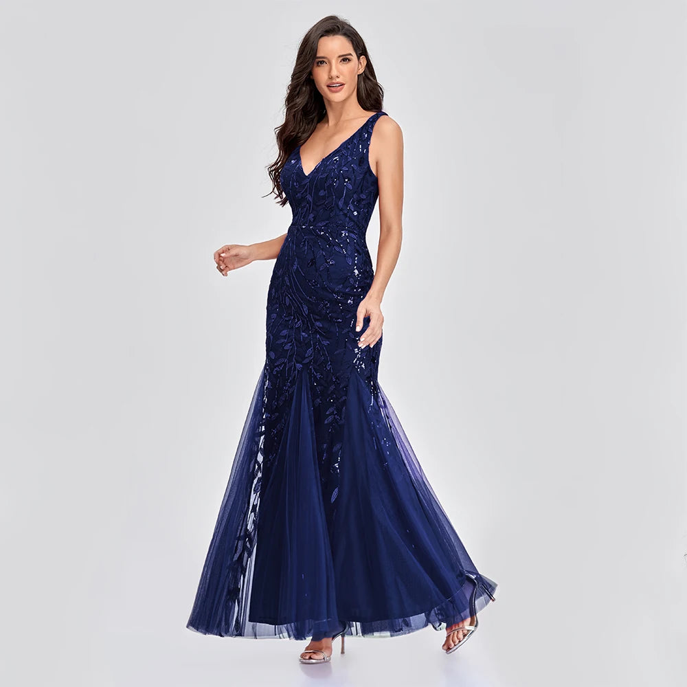 Slim elegant V-neck sleeveless evening dress for women