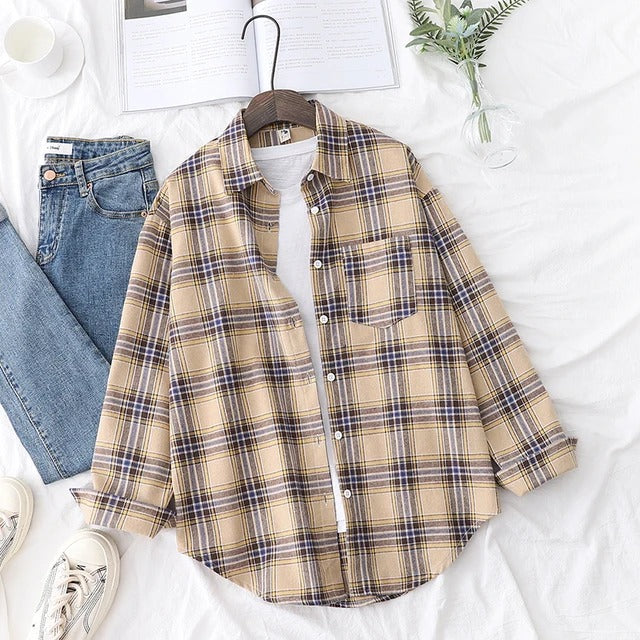 Women's plaid long sleeve loose shirt jacket
