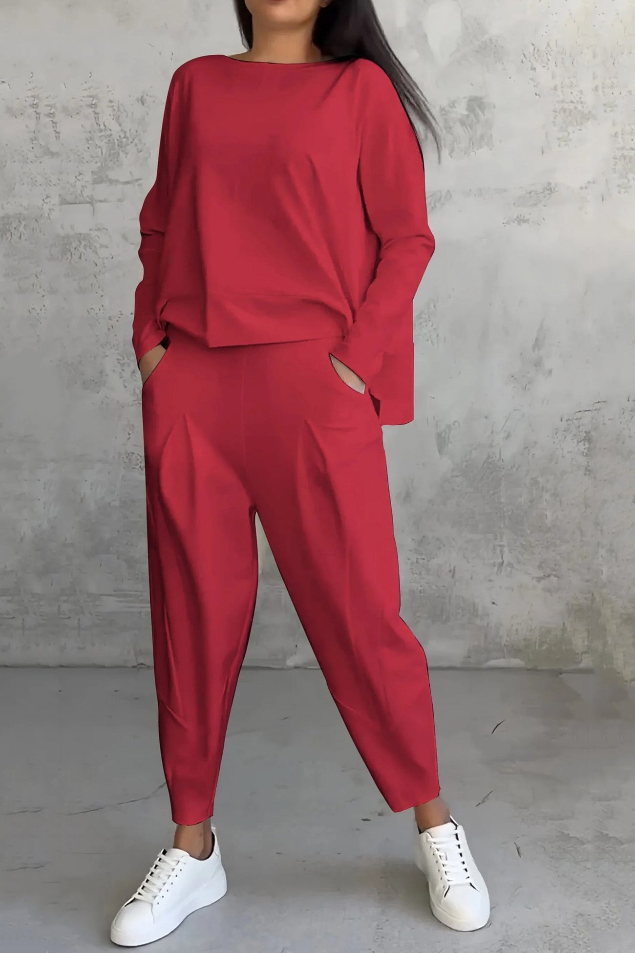 Women's high low hem sweatshirt and cropped trouser set