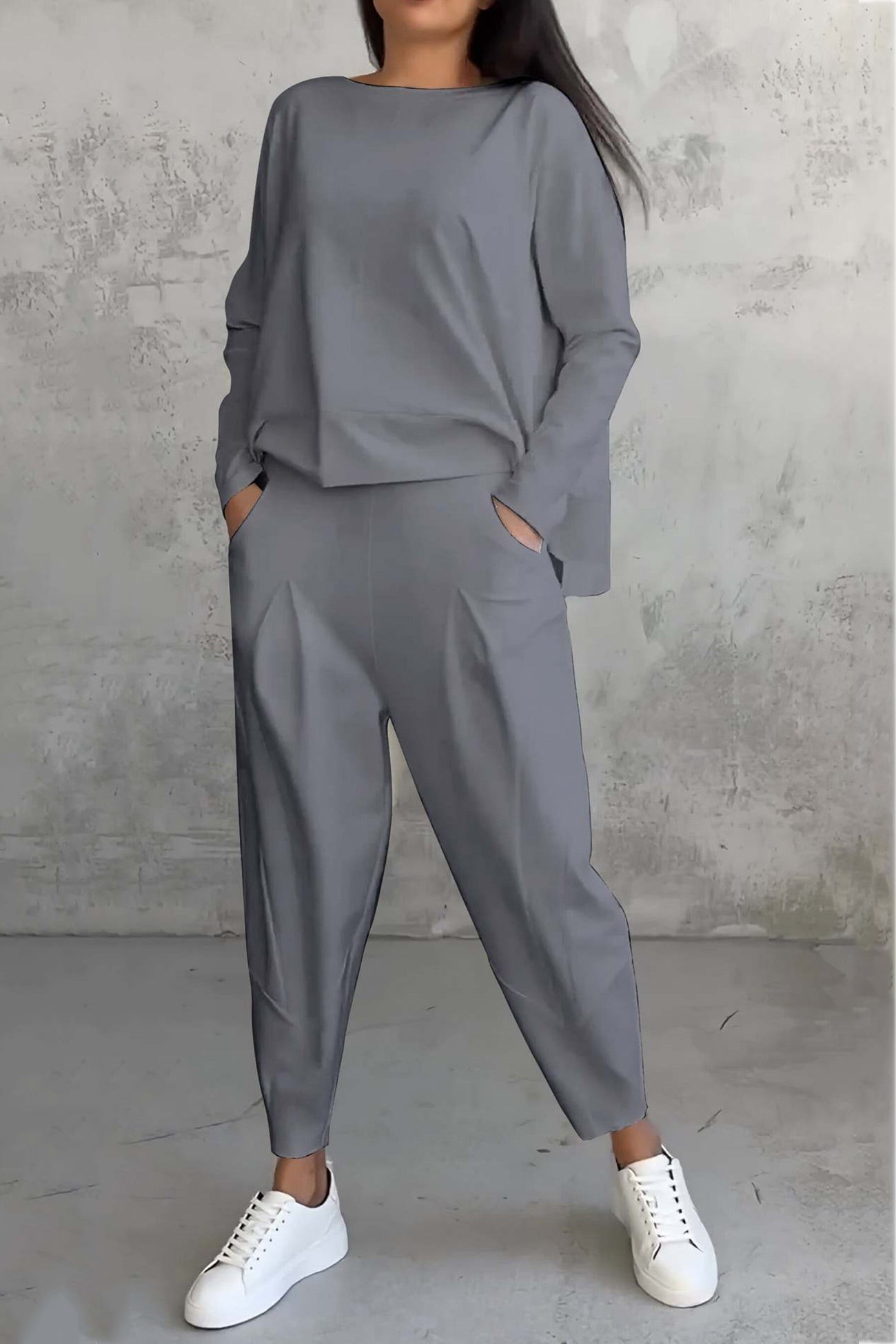 Women's high low hem sweatshirt and cropped trouser set