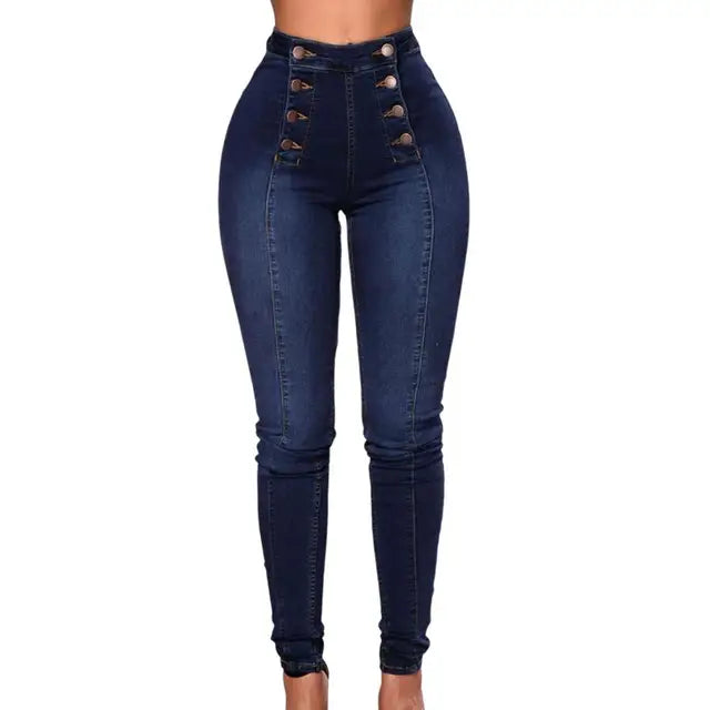 Women’s Skinny Jeans - High Waist Stretch Denim - Button Front - Shaping Fit
