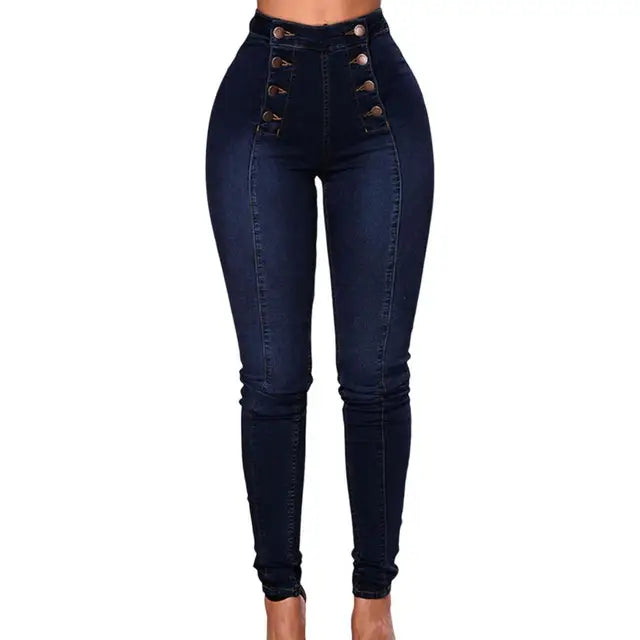 Women’s Skinny Jeans - High Waist Stretch Denim - Button Front - Shaping Fit