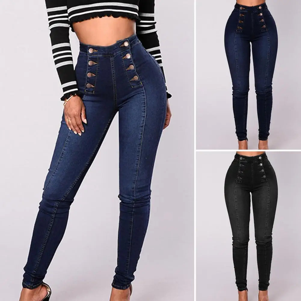 Women’s Skinny Jeans - High Waist Stretch Denim - Button Front - Shaping Fit