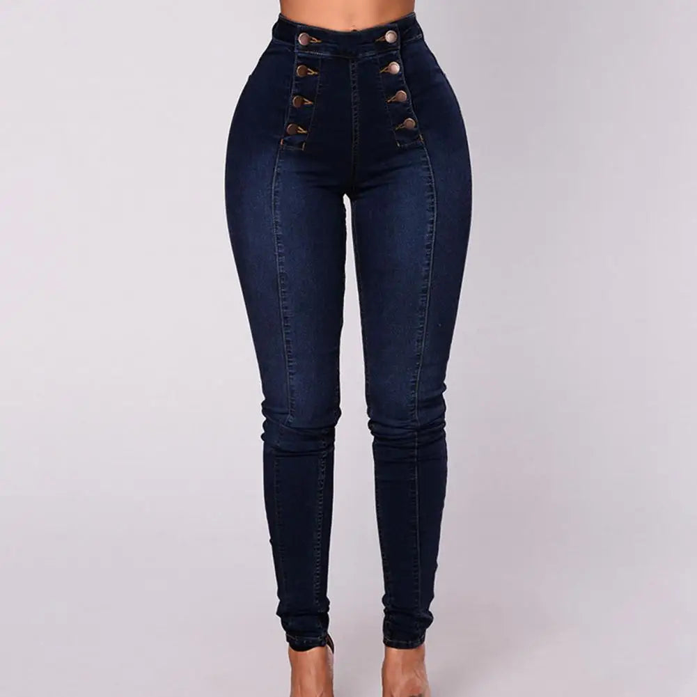 Women’s Skinny Jeans - High Waist Stretch Denim - Button Front - Shaping Fit