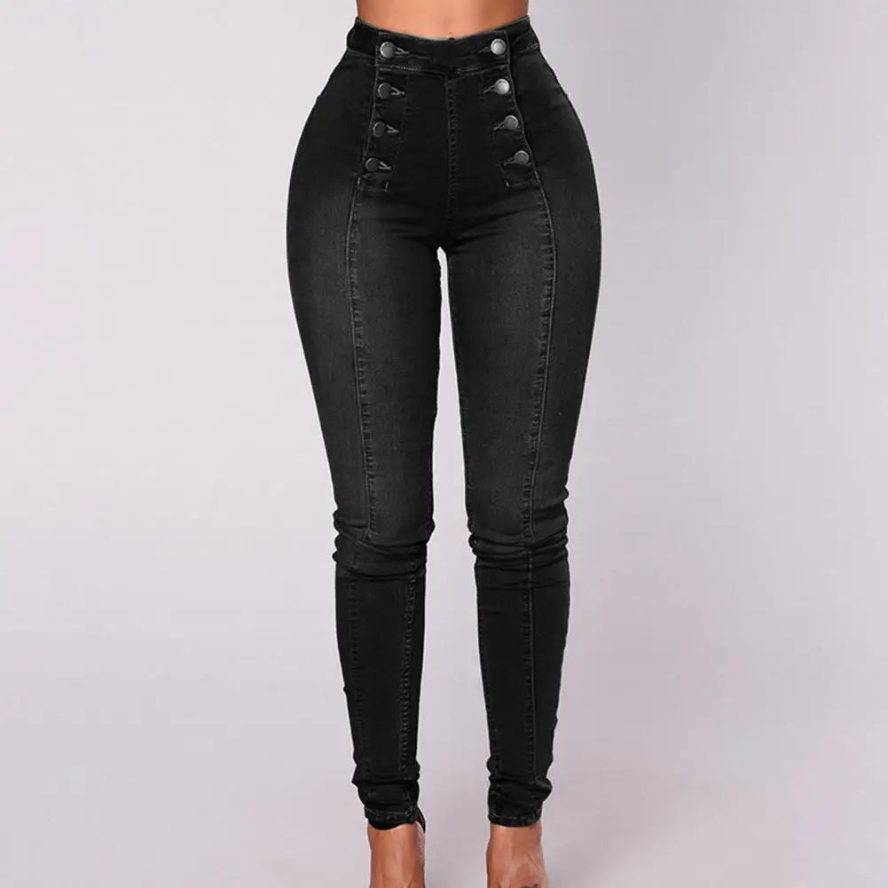 Women’s Skinny Jeans - High Waist Stretch Denim - Button Front - Shaping Fit
