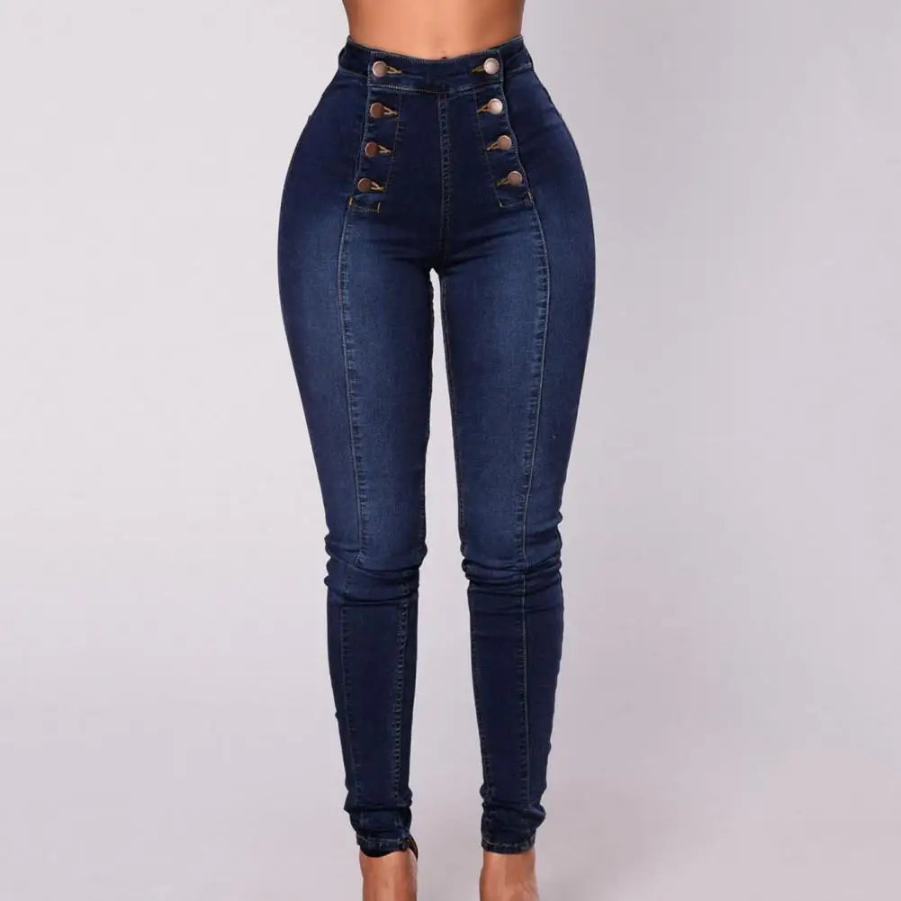 Women’s Skinny Jeans - High Waist Stretch Denim - Button Front - Shaping Fit