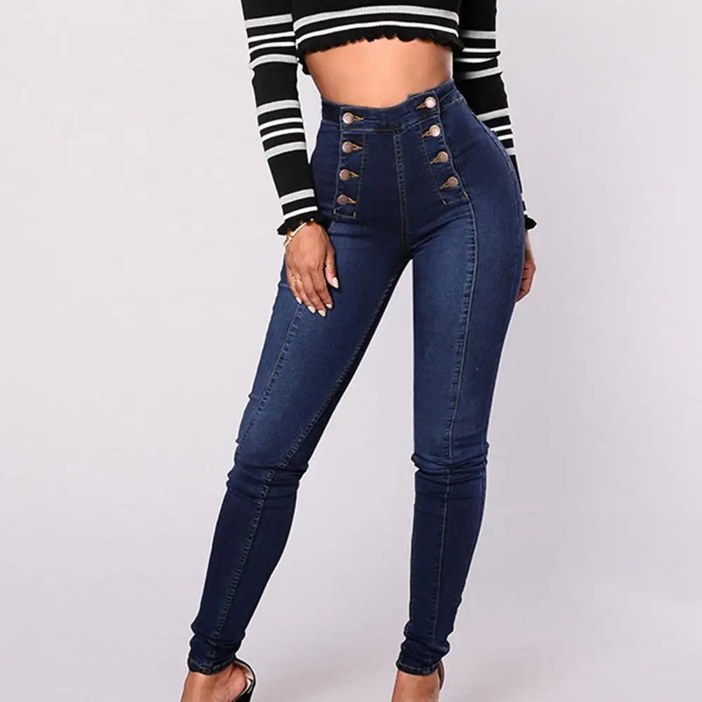 Women’s Skinny Jeans - High Waist Stretch Denim - Button Front - Shaping Fit