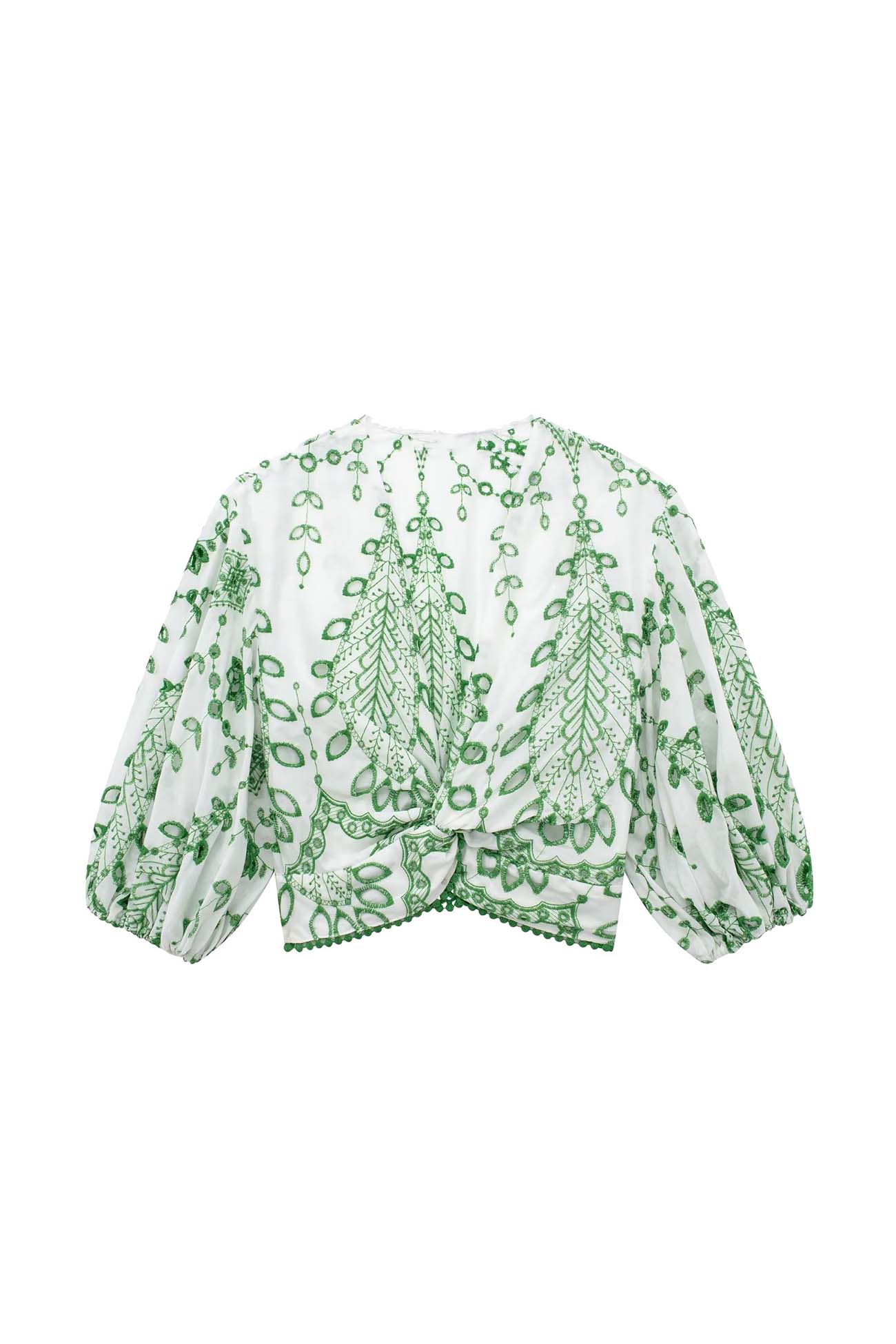 Women’s Crop Top and Shorts Set - Wrap V-Neck - Puff Sleeve - High Waist - Scalloped Hem