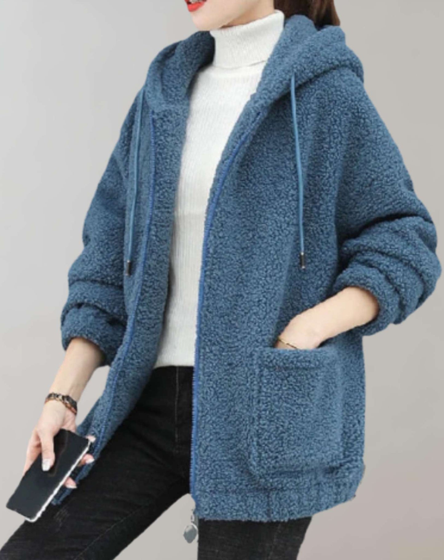 Women’s Sherpa Fleece Hoodie – Zip Front – Relaxed Fit – Soft Plush Warm Casual Wear