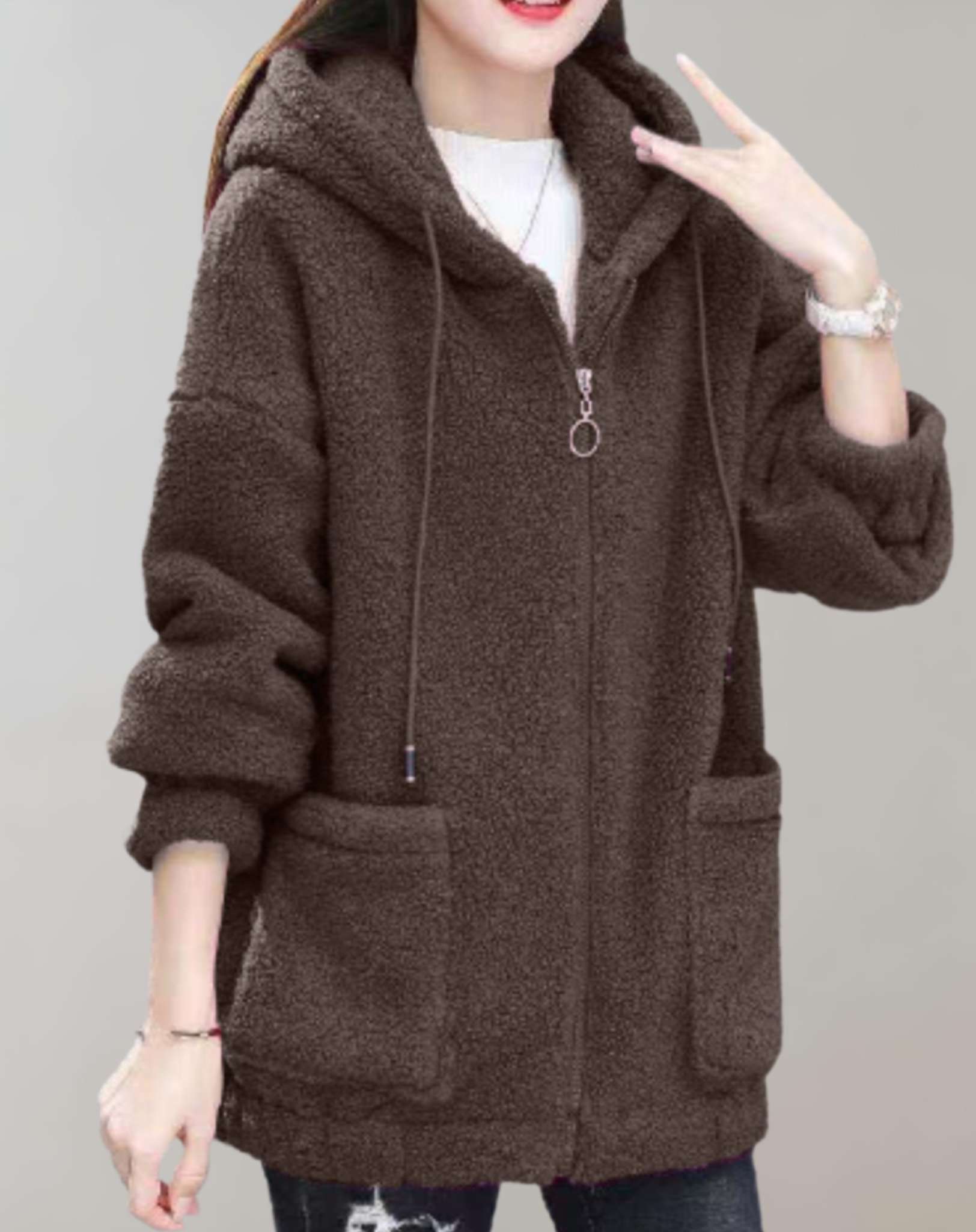 Sherpa Fleece Relaxed Fit Zip Hoodie