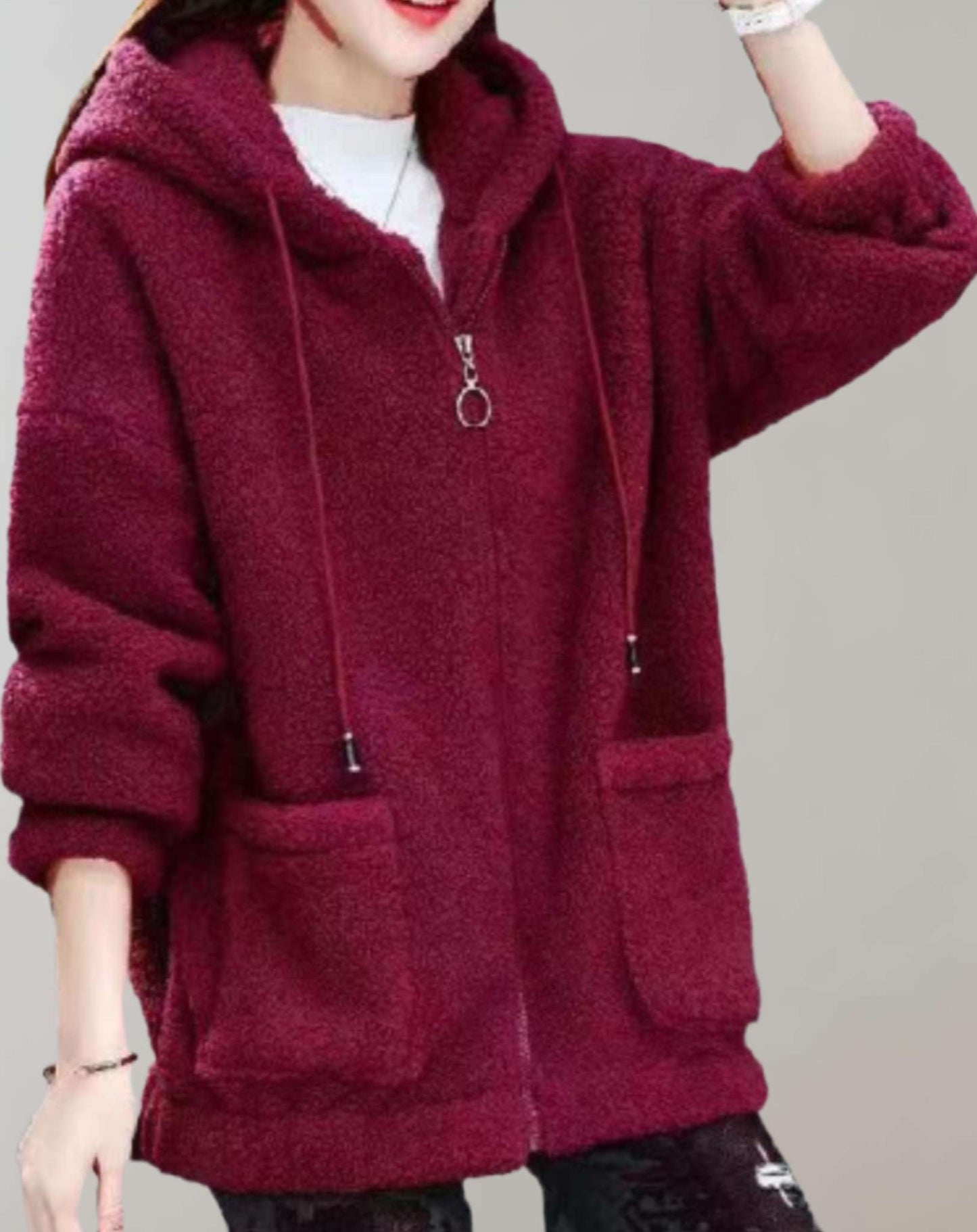 Women’s Sherpa Fleece Hoodie – Zip Front – Relaxed Fit – Soft Plush Warm Casual Wear