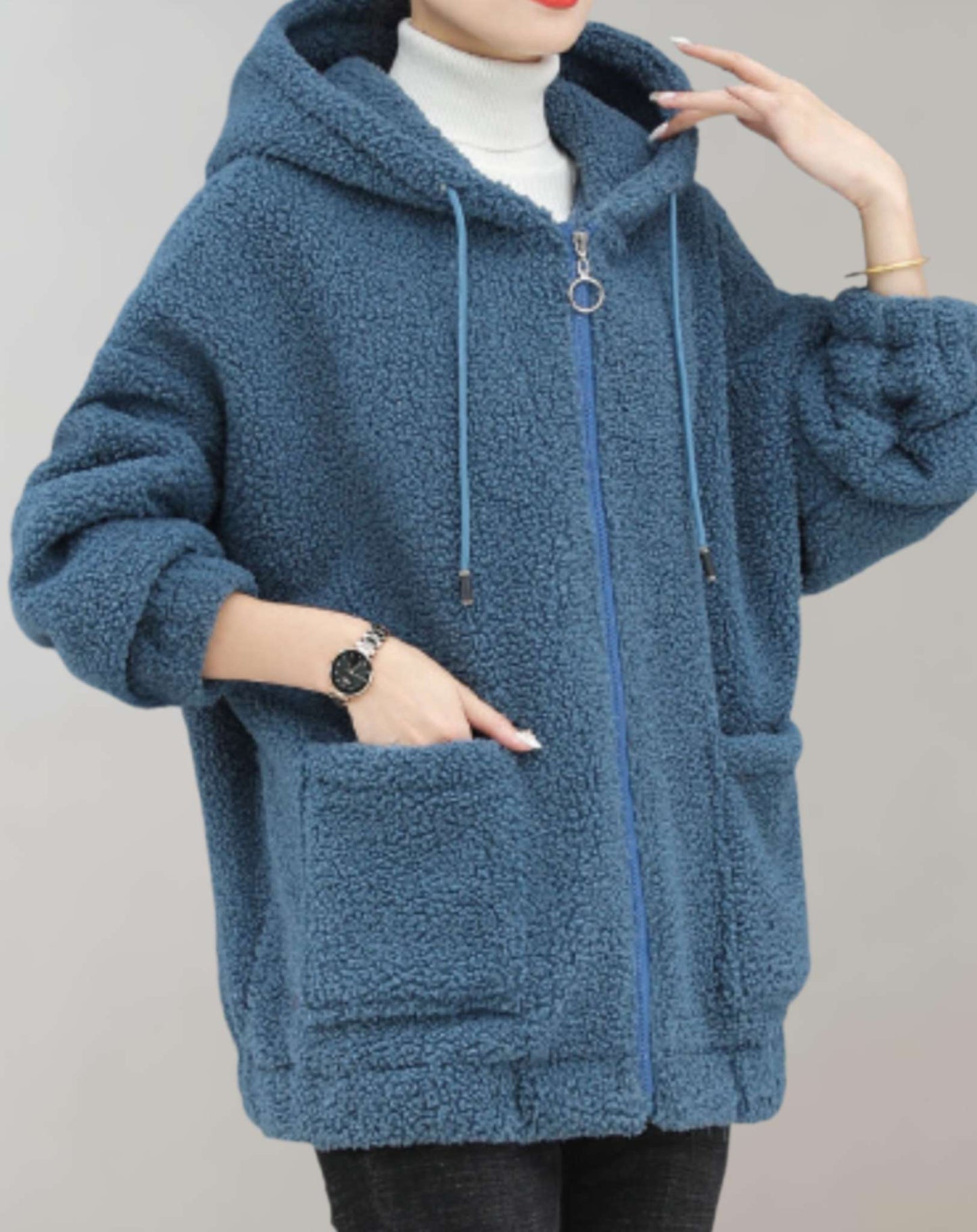 Women’s Sherpa Fleece Hoodie – Zip Front – Relaxed Fit – Soft Plush Warm Casual Wear