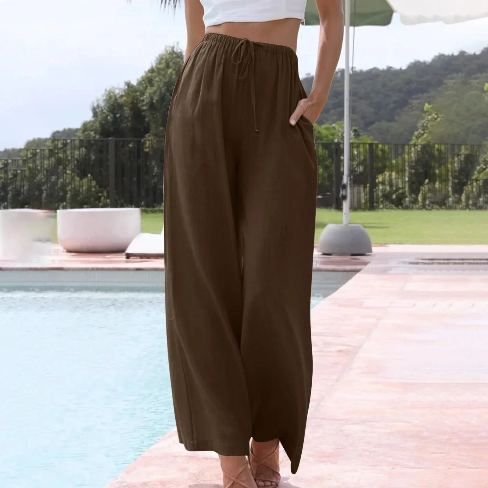 Breathable Lightweight Elastic Waist Wide-Leg Pants