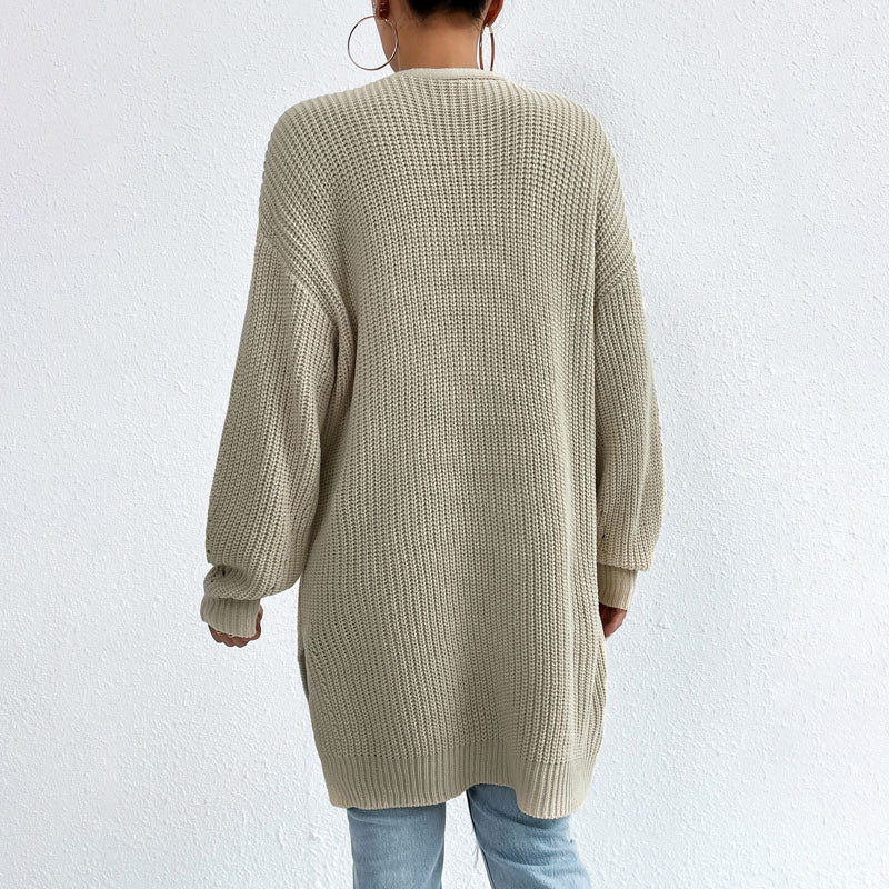 Open-front knit cardigan with relaxed fit for women