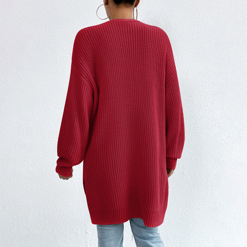 Open-front knit cardigan with relaxed fit for women