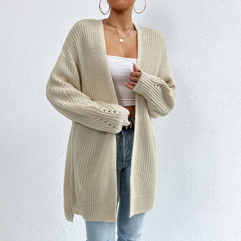Open-front knit cardigan with relaxed fit for women