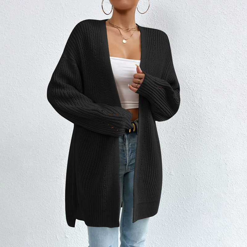 Open-front knit cardigan with relaxed fit for women