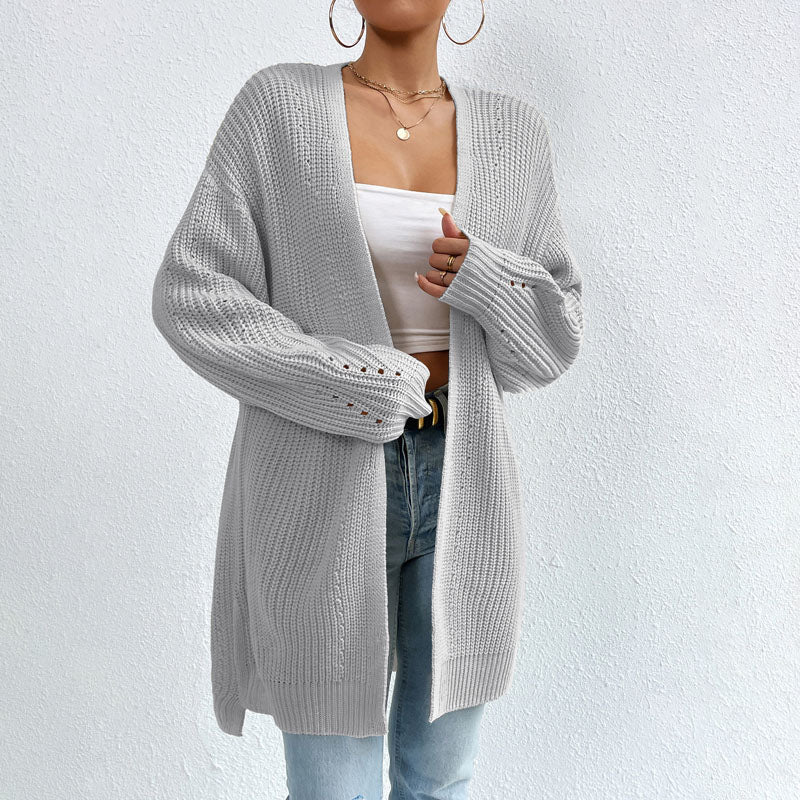 Open-front knit cardigan with relaxed fit for women