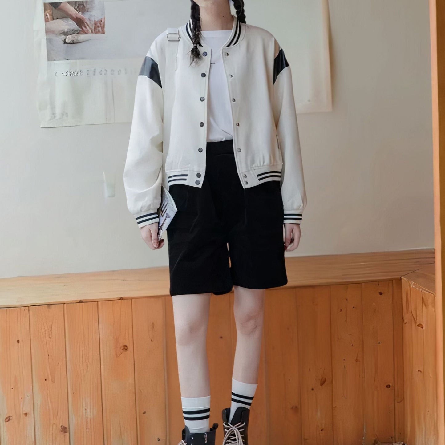 Women's loose short windbreaker bomber jacket