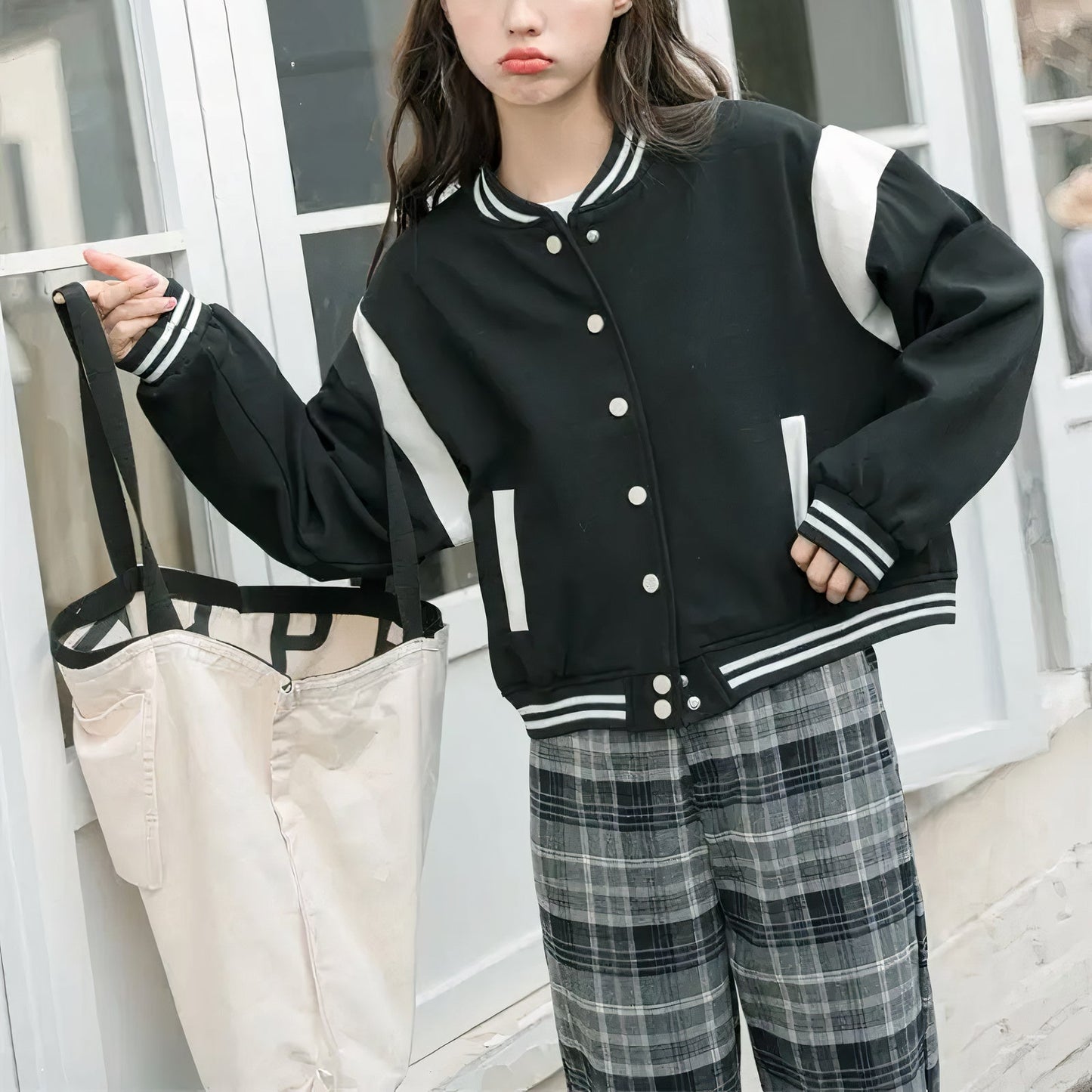 Women's loose short windbreaker bomber jacket
