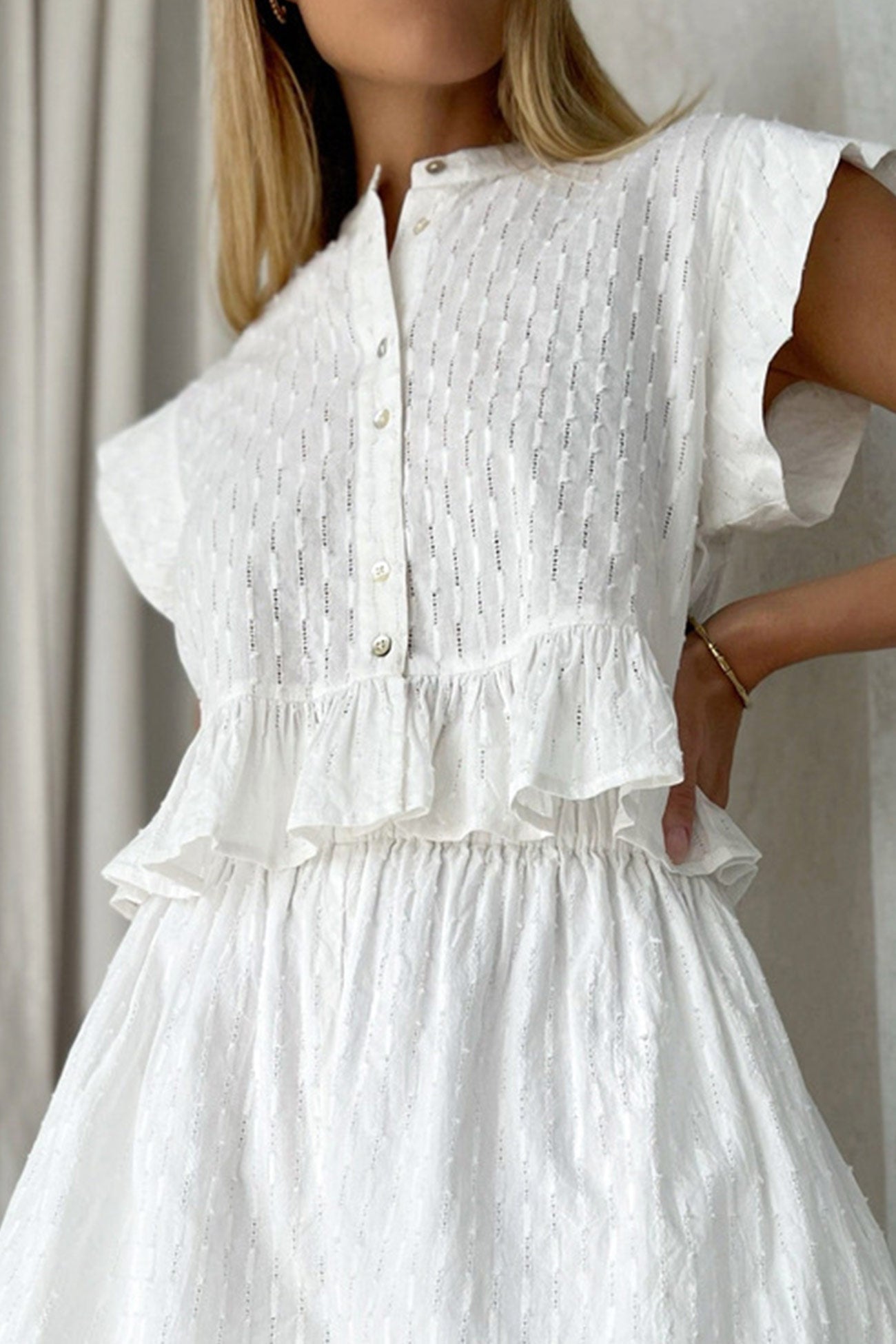 Ines - jacquard ruffle tank top two-piece shorts set