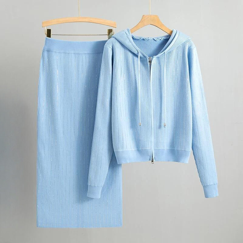 Women's spring autumn diamond sweater cardigan skirt set