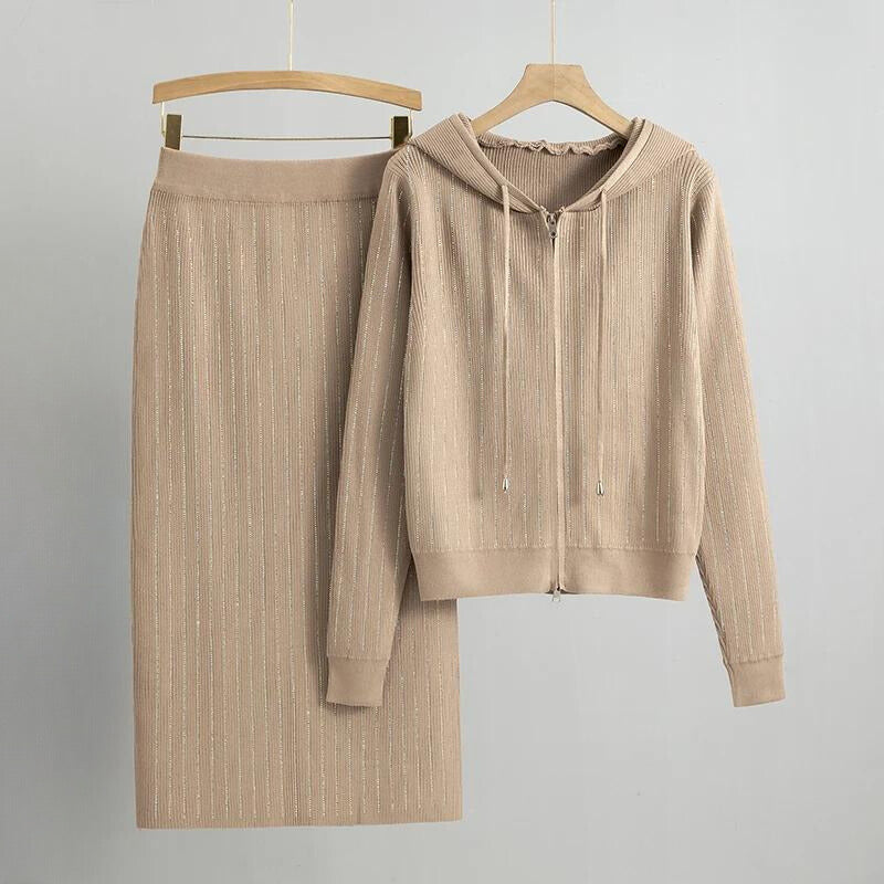 Women's spring autumn diamond sweater cardigan skirt set