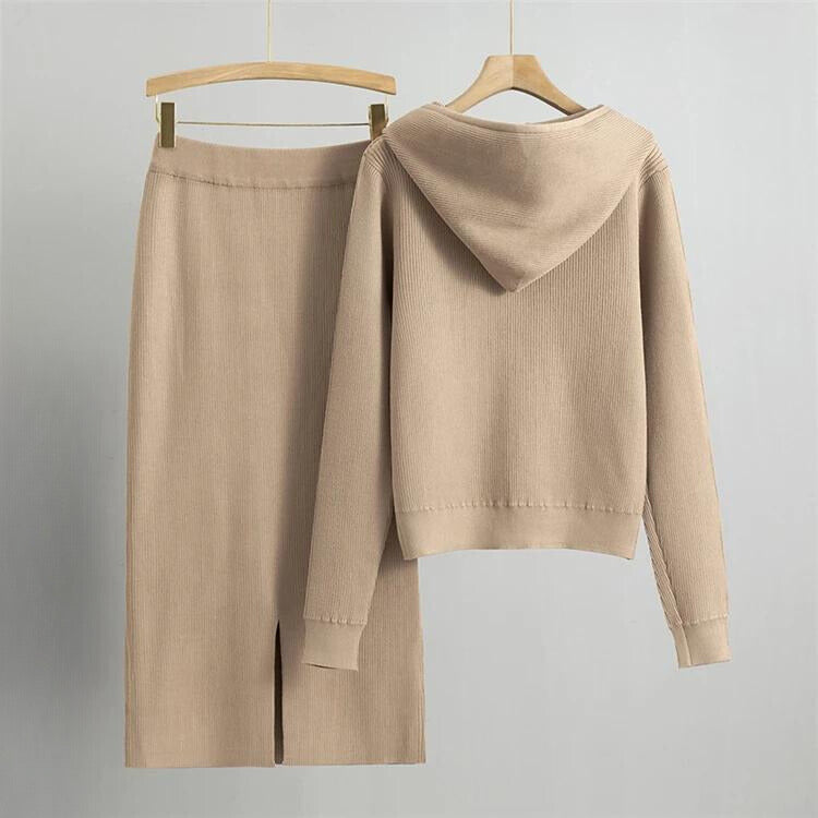Women's spring autumn diamond sweater cardigan skirt set