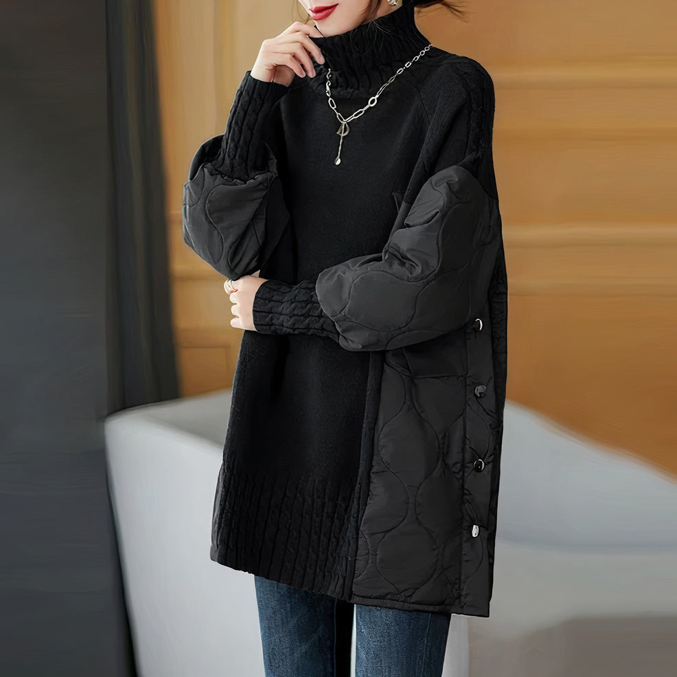 Women’s high collar splicing sweater for casual style