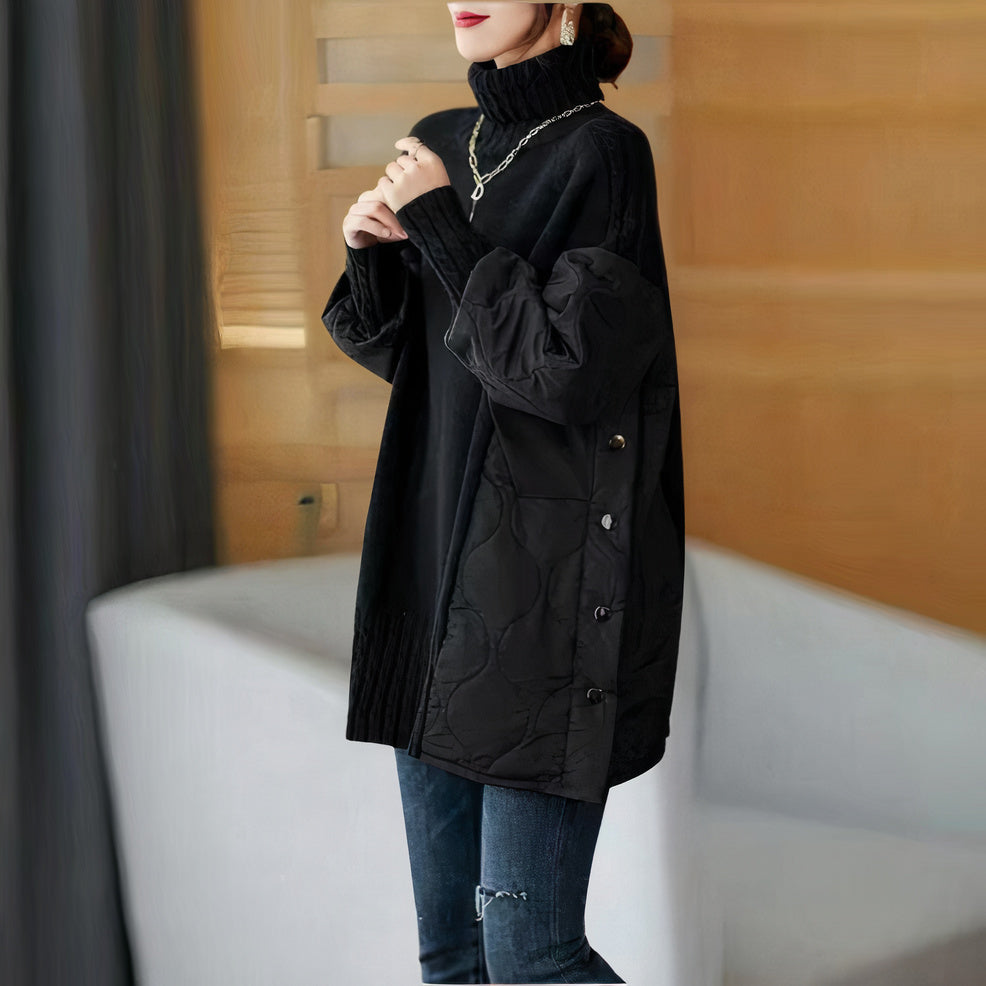 Women’s high collar splicing sweater for casual style
