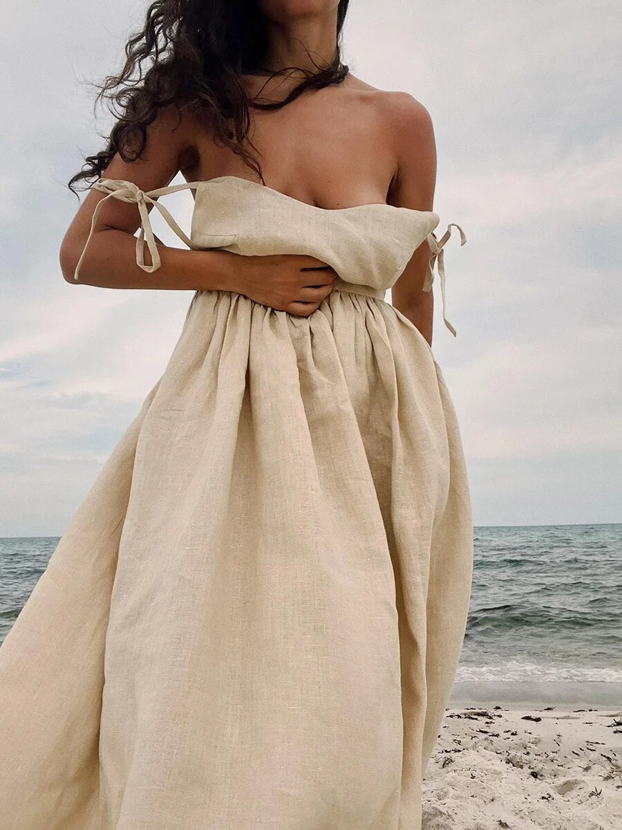 Women's Sundress - Lightweight Linen - Sleeveless V-Neck - Flowy Relaxed Fit