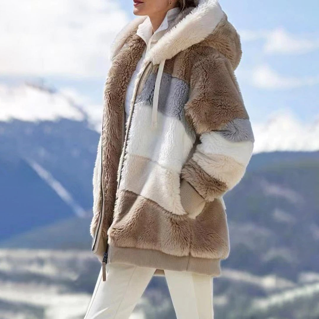Plush hooded zipper jacket for women