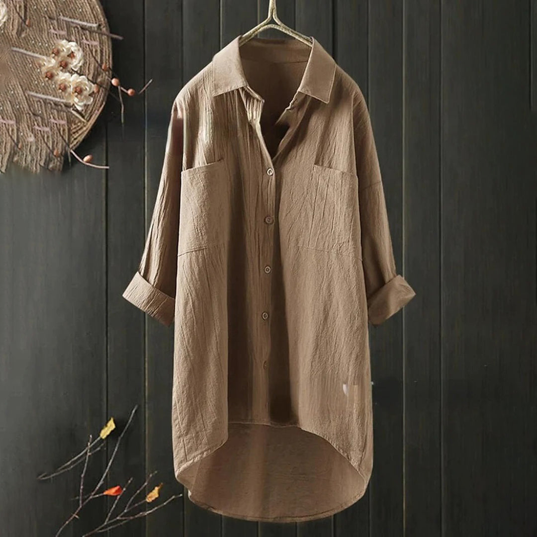 Linen Oversized Button-Up Long Sleeve Shirt