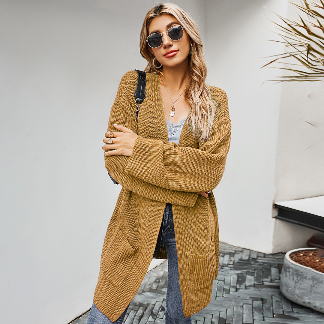 Women's cozy drop-shoulder open-front cardigan