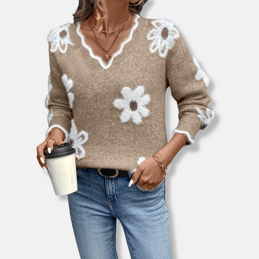 Medium-Gauge Knit Relaxed Floral Sweater