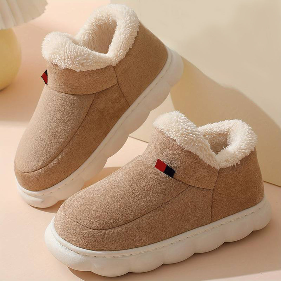 Women’s Slip-On Indoor Shoes - Faux Fur Lined - Suede-Like Upper - Cushioned Sole