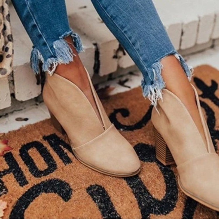 Stylish block heel ankle boots with side cutout for women