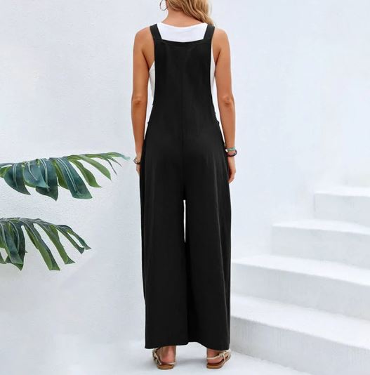 Women's Jumpsuit - Wide Leg Lightweight Sleeveless Overalls - Relaxed Fit Casual Wear