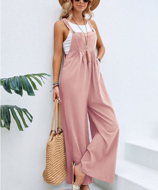 Women's Jumpsuit - Wide Leg Lightweight Sleeveless Overalls - Relaxed Fit Casual Wear