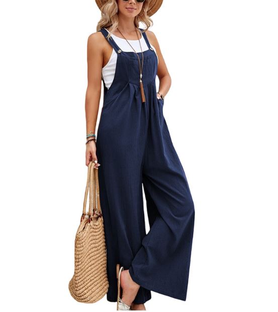 Women's Jumpsuit - Wide Leg Lightweight Sleeveless Overalls - Relaxed Fit Casual Wear