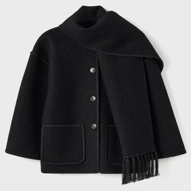 Women's autumn winter coat with scarf tassels