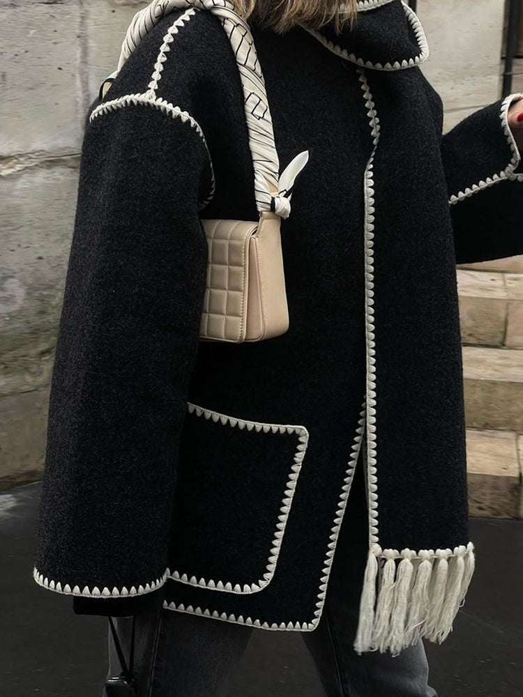 Ilana - thickened loose strap scarf tassel jacket