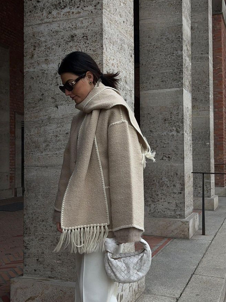 Ilana - thickened loose strap scarf tassel jacket