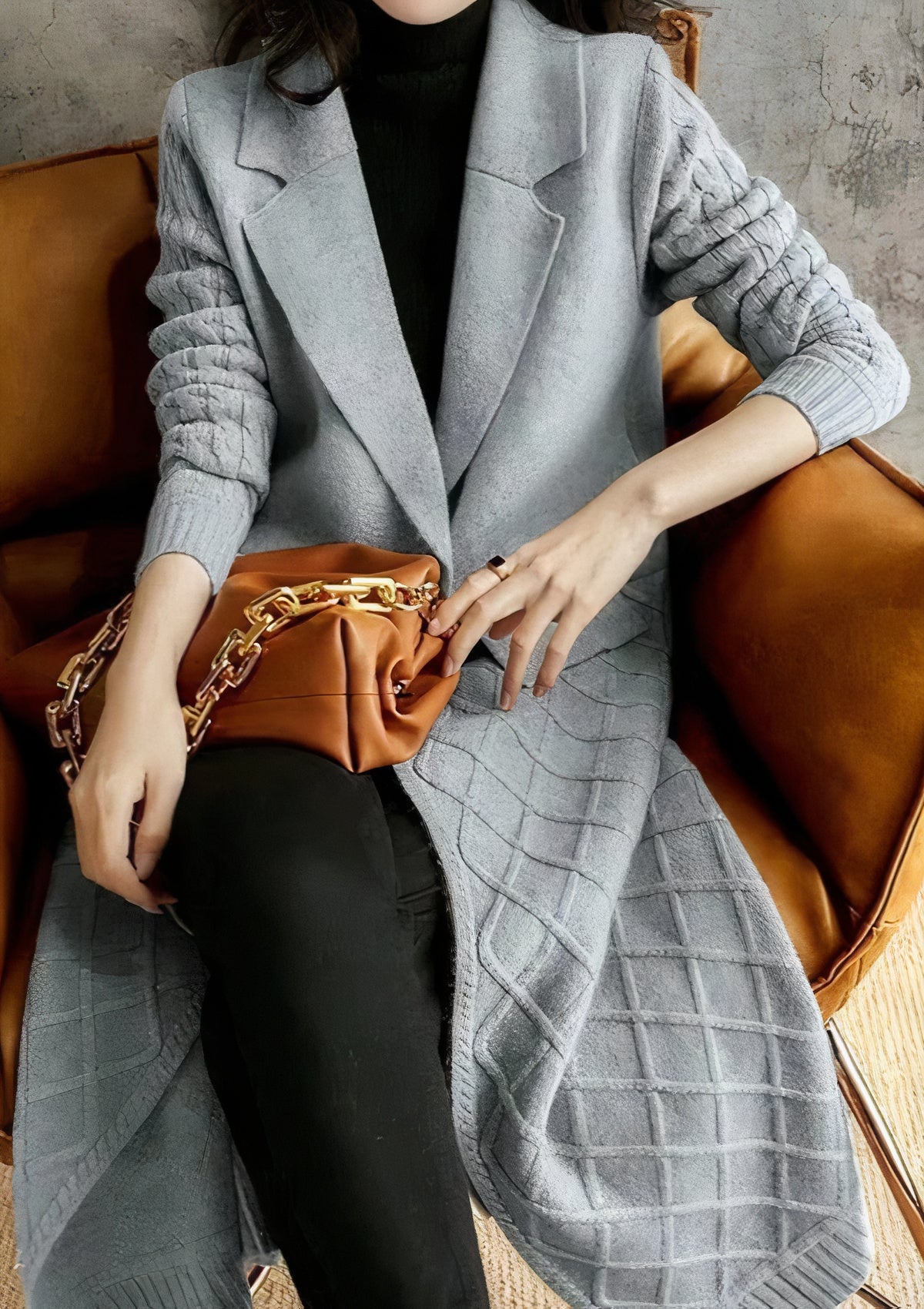 Women's autumn winter loose knitted lapel cardigan