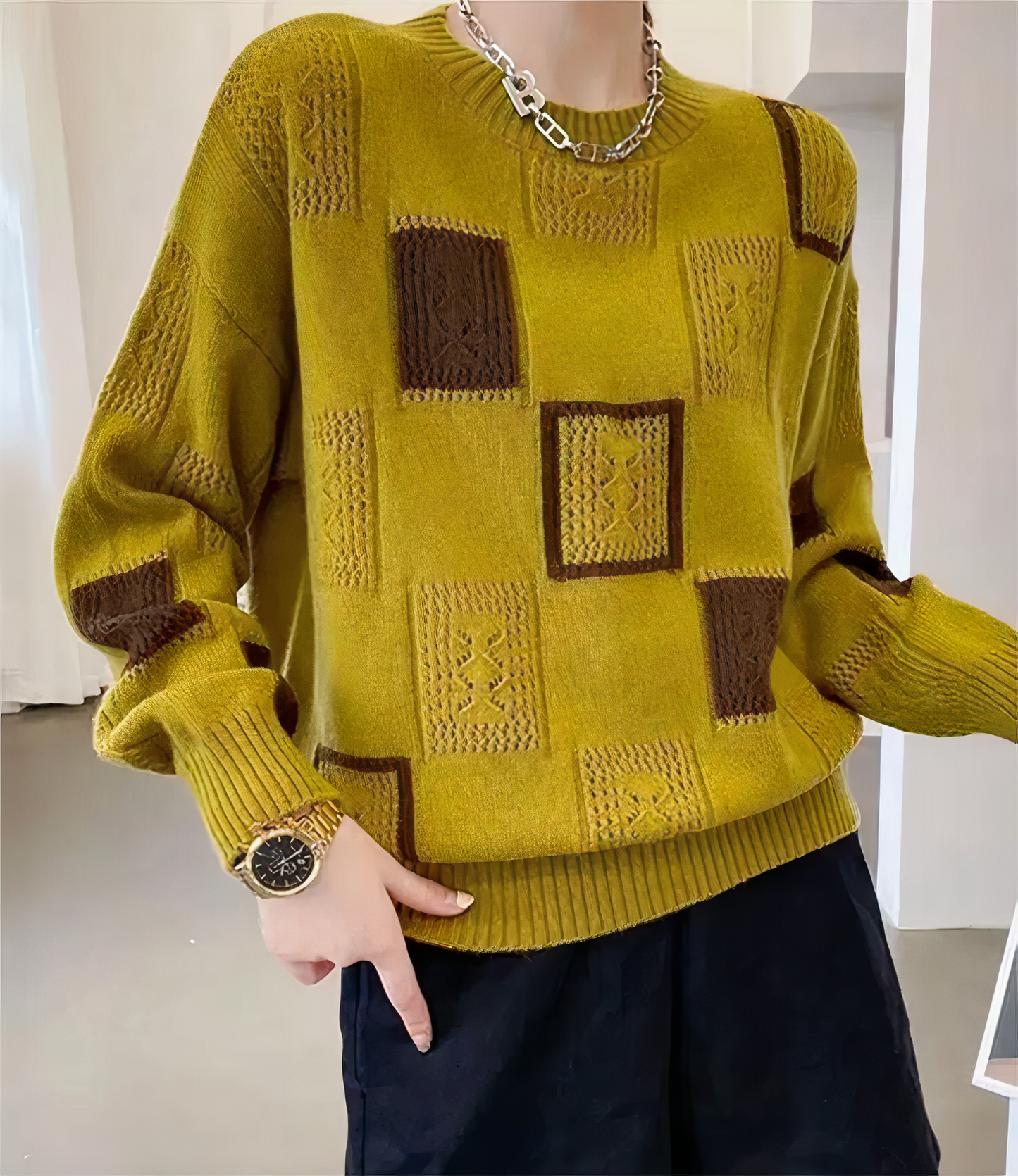 Women's geometric patchwork casual sweater