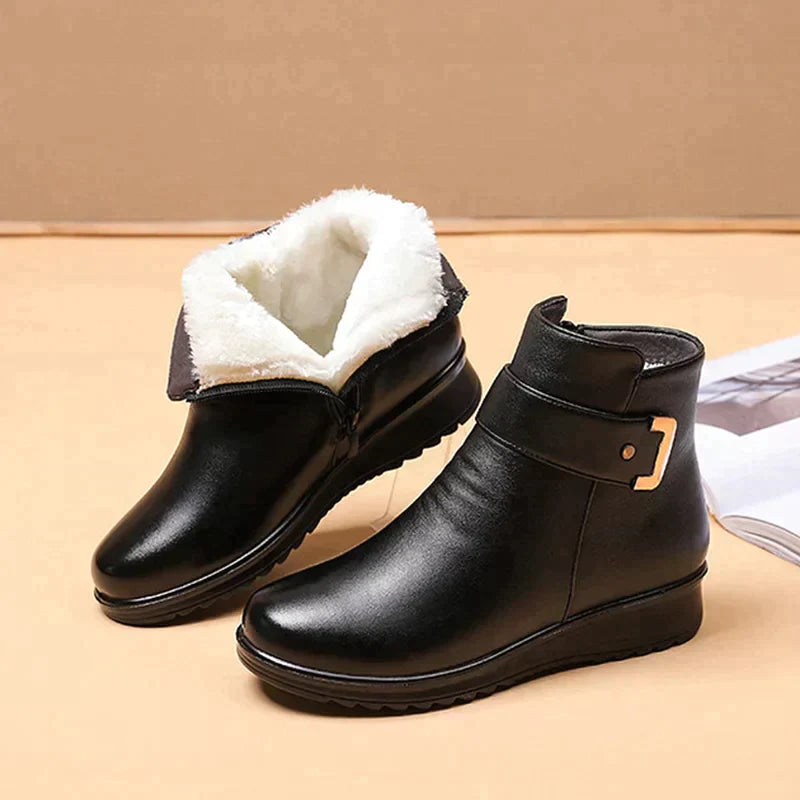 Women's winter leather fleece non-slip warm boots