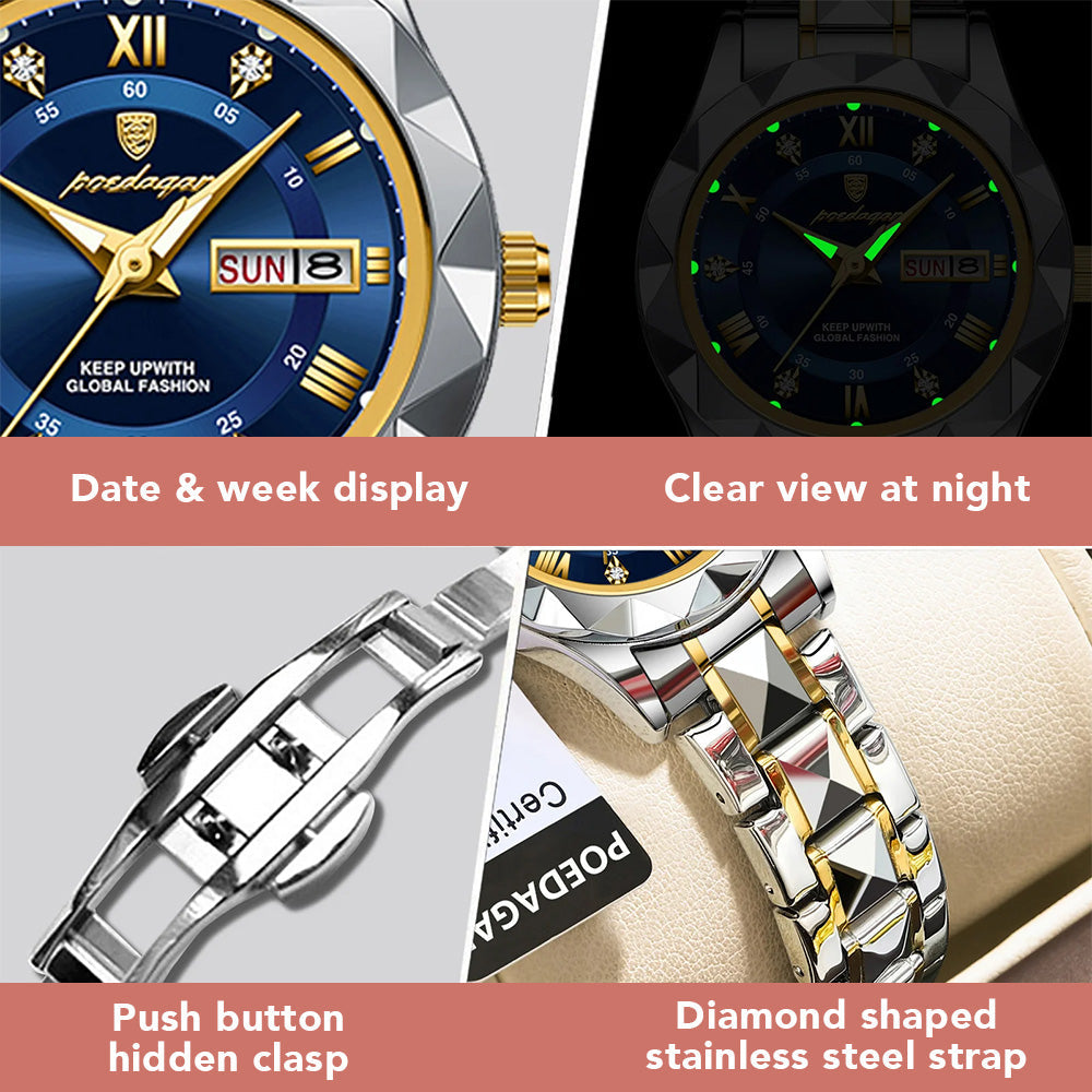 Two-tone silver women's watch with diamond accent