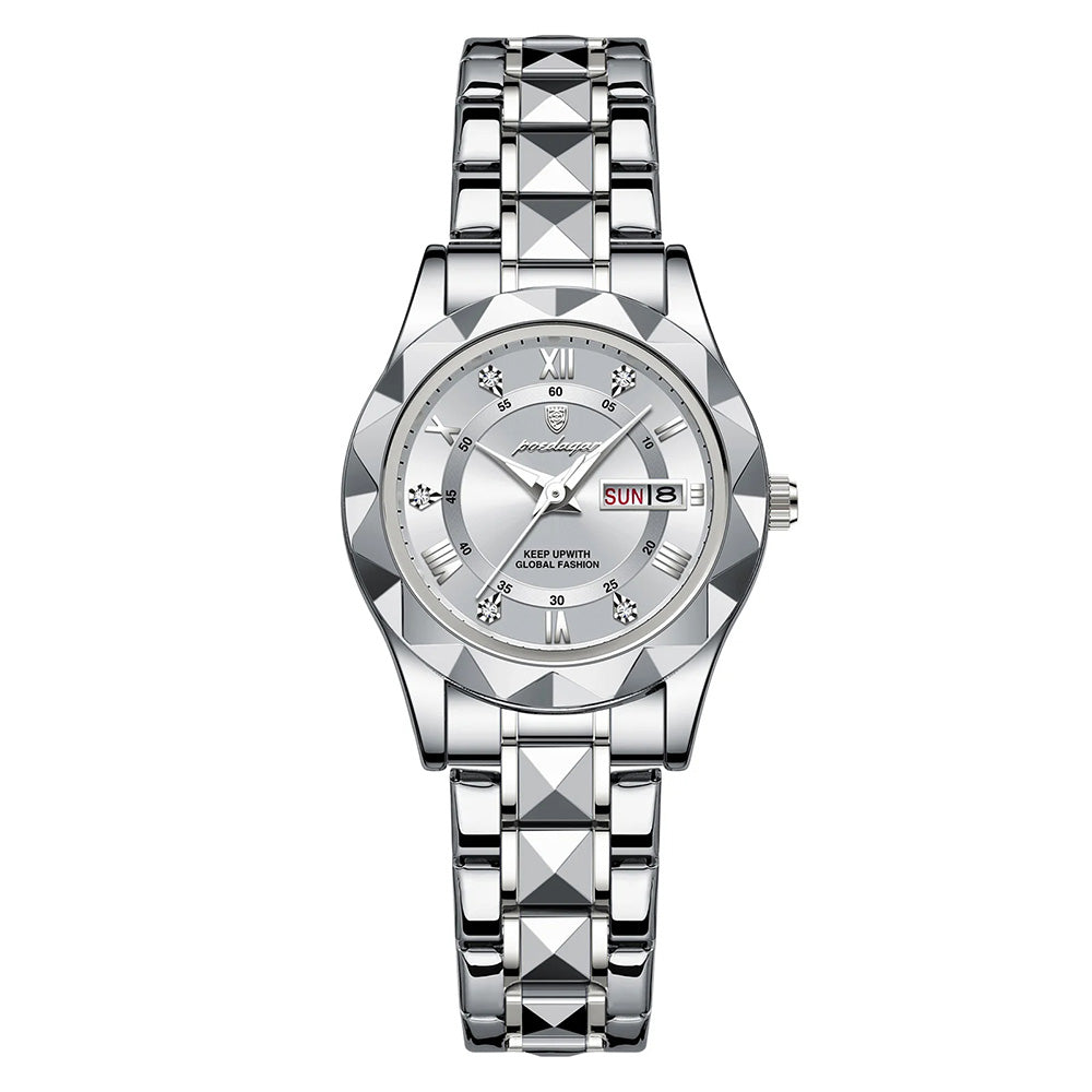 Two-tone silver women's watch with diamond accent