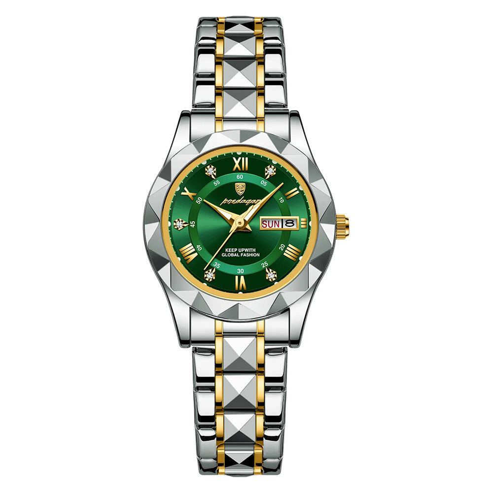 Two-tone silver women's watch with diamond accent